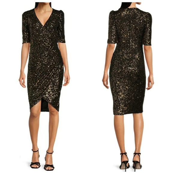 Calvin Klein Dresses & Skirts - Calvin Klein Surplice V-Neck Sequined Faux Wrap Dress, Size 12